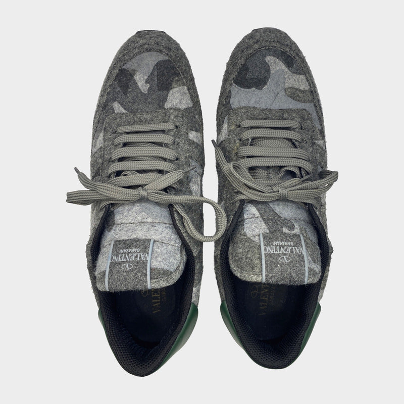Valentino Men's Rockrunner Grey Camouflage Felt Sneakers