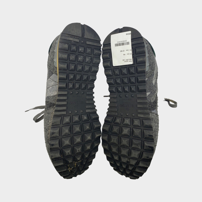 Valentino Men's Rockrunner Grey Camouflage Felt Sneakers