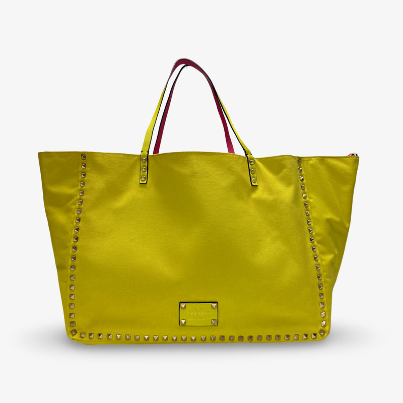 Valentino Women's Yellow/Pink Reversible Large Rockstud Tote Bag