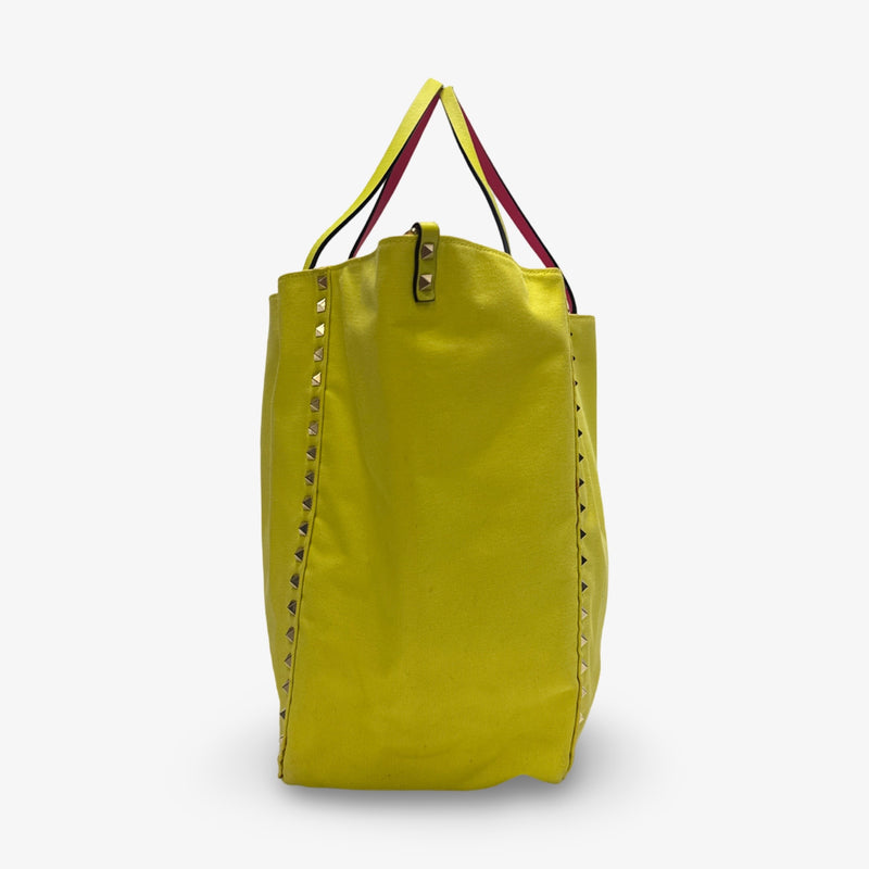 Valentino Women's Yellow/Pink Reversible Large Rockstud Tote Bag