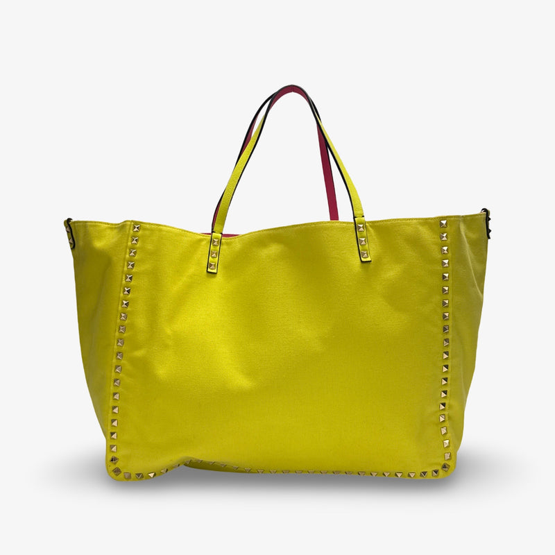 Valentino Women's Yellow/Pink Reversible Large Rockstud Tote Bag