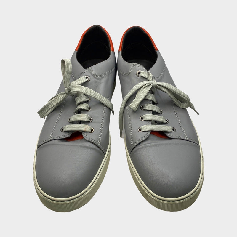 Lanvin grey leather trainers with dark grey and red heel design