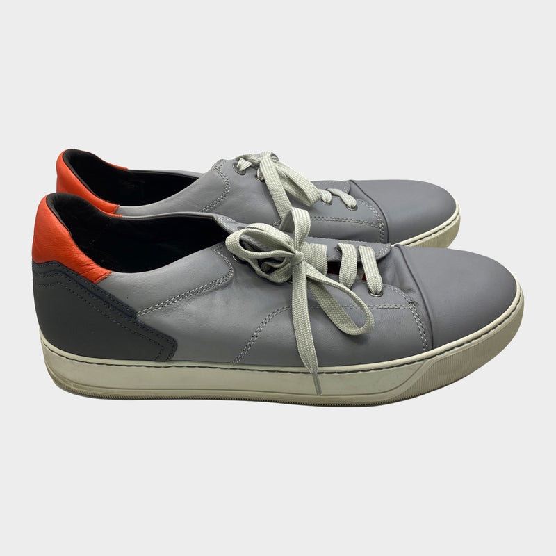 Lanvin grey leather trainers with dark grey and red heel design