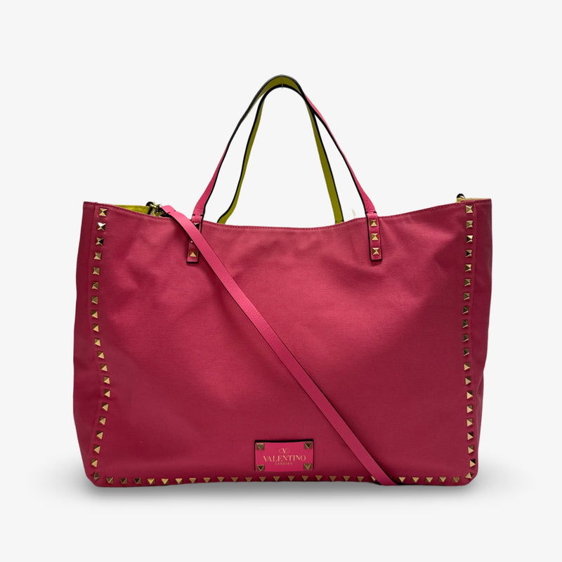 Valentino Women's Yellow/Pink Reversible Large Rockstud Tote Bag