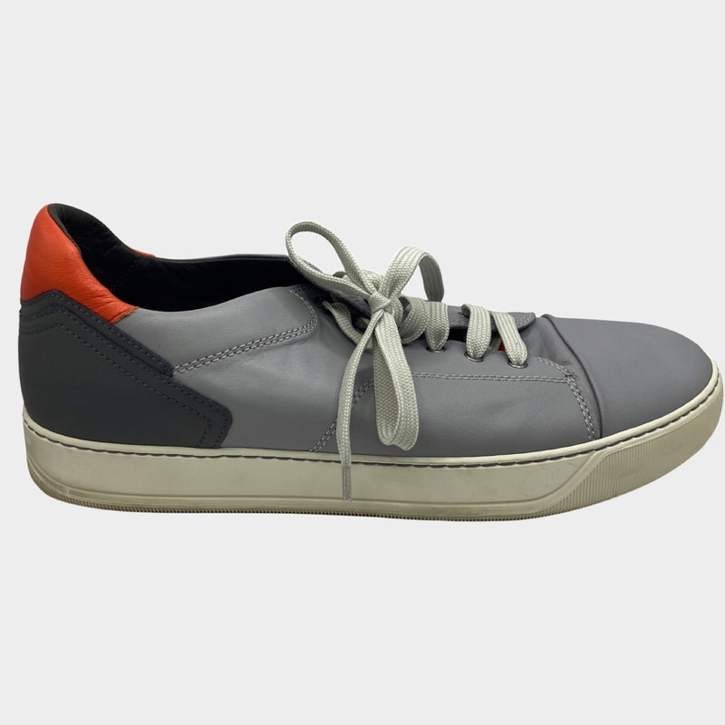 Lanvin grey leather trainers with dark grey and red heel design