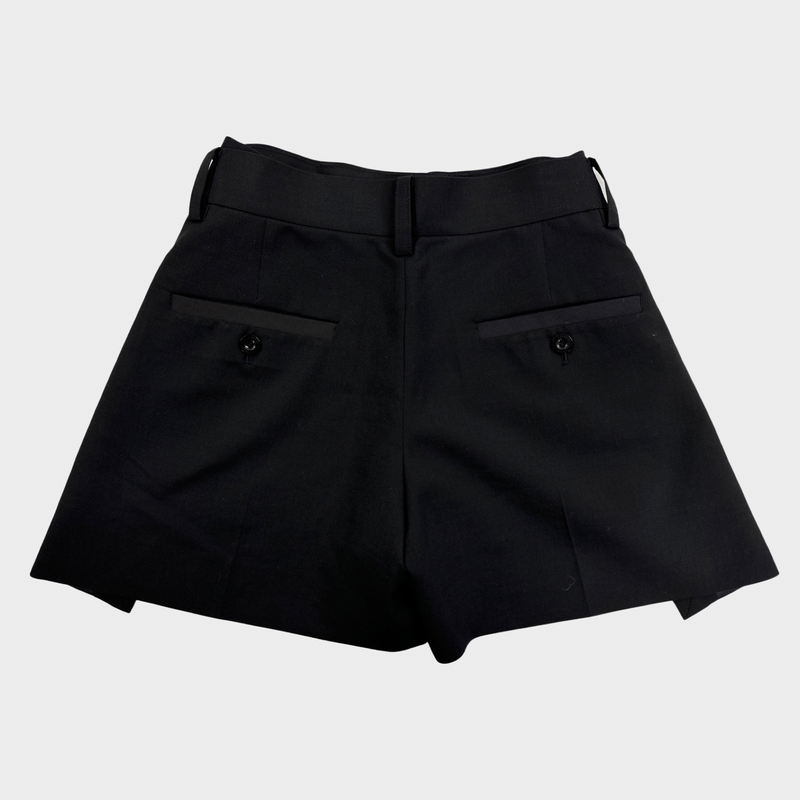 Sacai black wool wide-leg shorts with slits on the sides