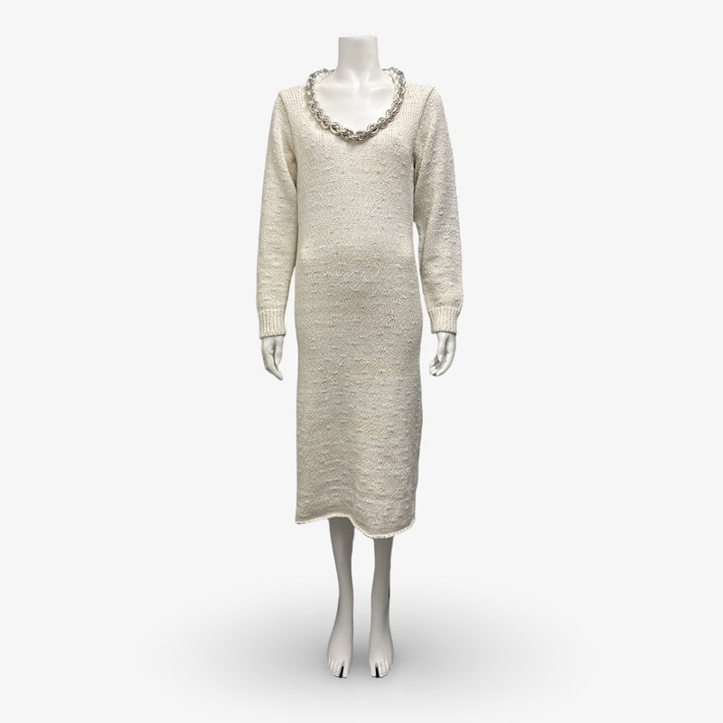 Bottega Veneta Pre-fall 2020 Ecru Sweater Dress With a Chain Detail