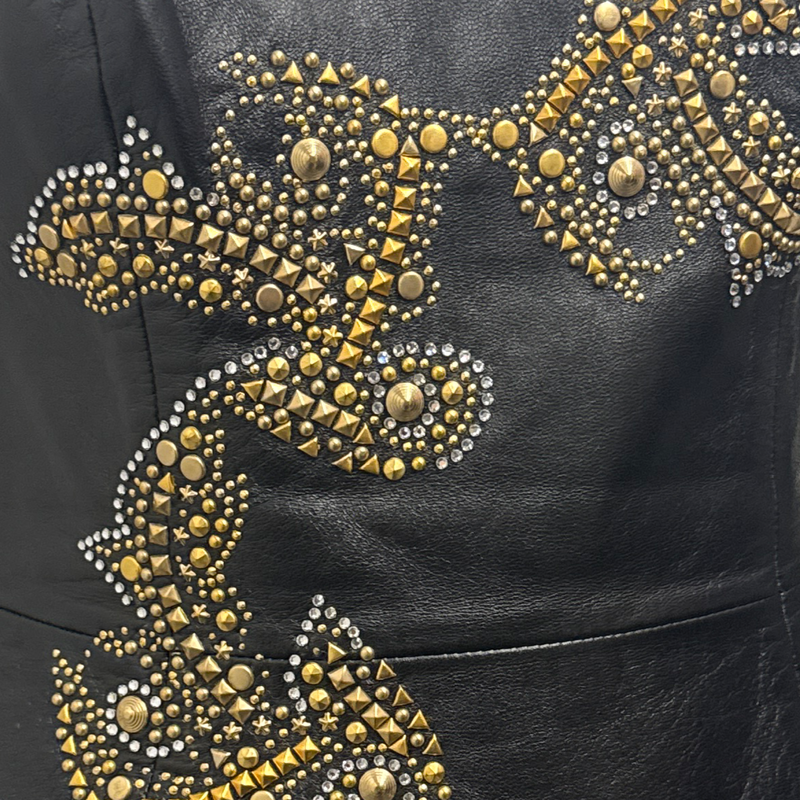 Versace Black with beads and rhinestones leather mini Dress