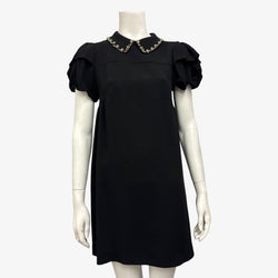 Miu Miu Black Mini Dress With Embellished Collar