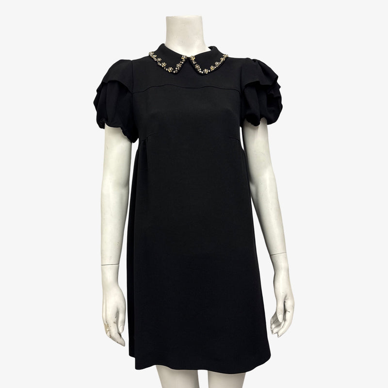 Miu Miu Black Mini Dress With Embellished Collar
