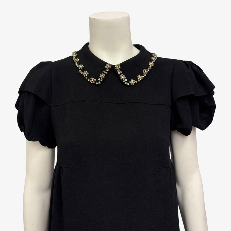 Miu Miu Black Mini Dress With Embellished Collar
