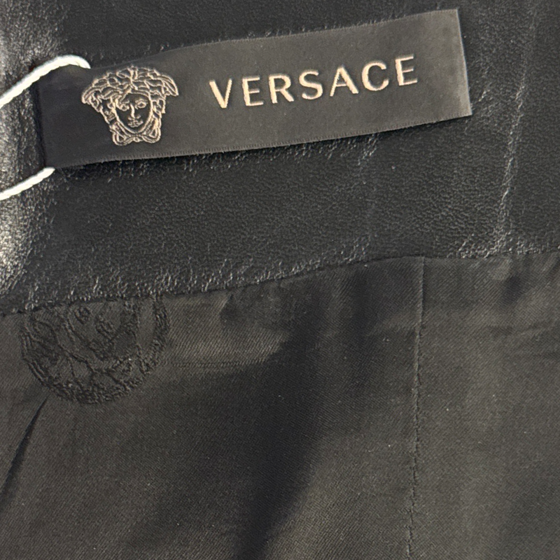 Versace Black with beads and rhinestones leather mini Dress