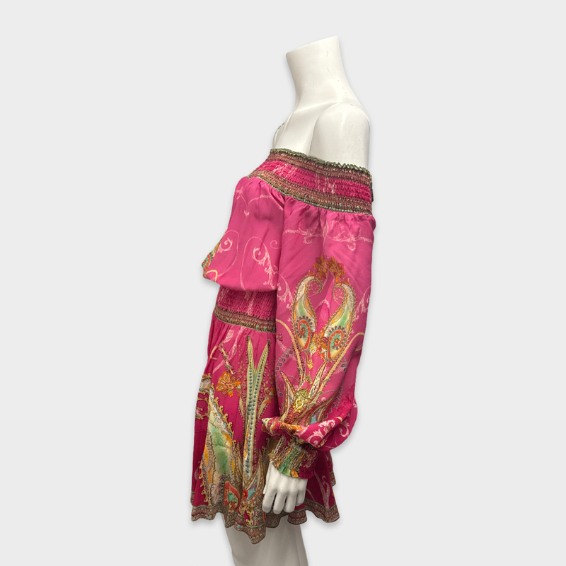 Camilla Pink and multicolour print mini dress with rhinestones