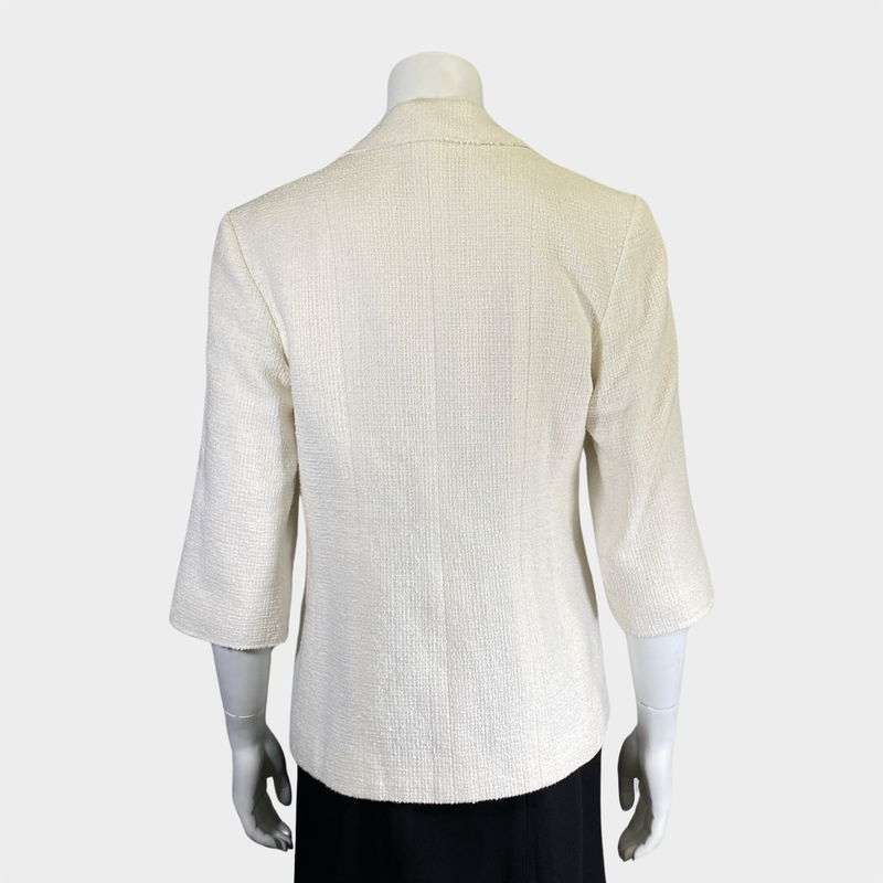 Chanel women's white tweed 3/4 length sleeve jacket with gold buttons and embroidery
