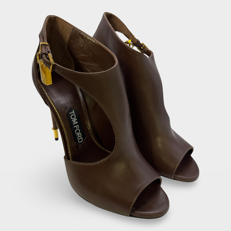 Tom Ford Women's Dark brown High-heeled Padlock leather shoes