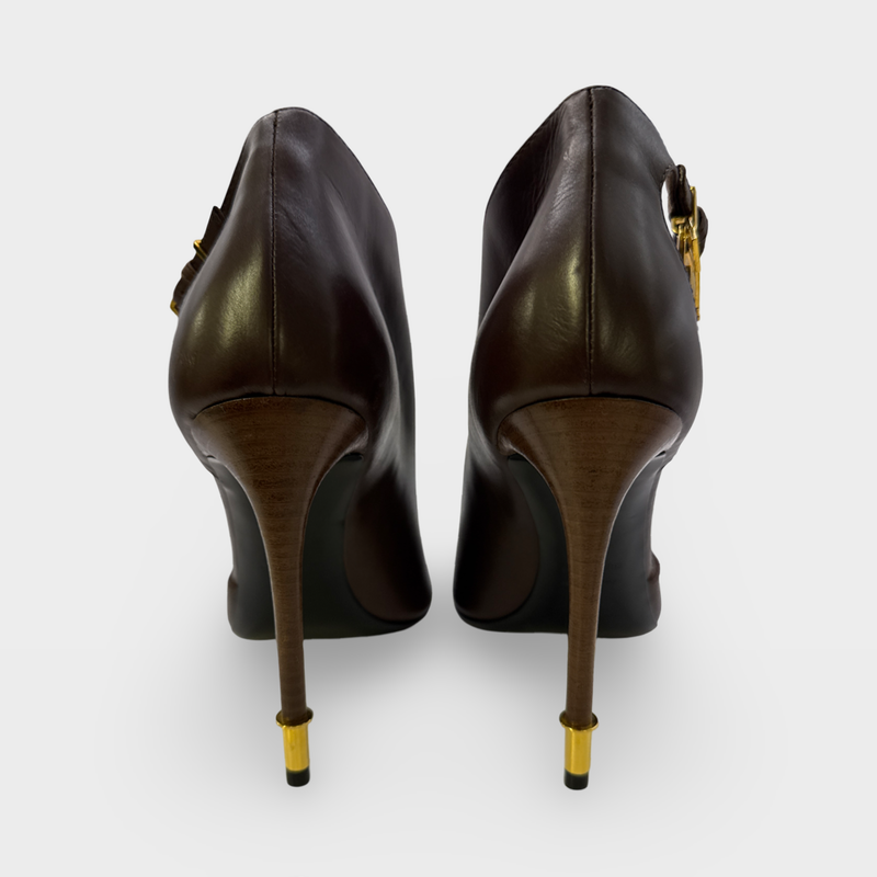 Tom Ford Women's Dark brown High-heeled Padlock leather shoes