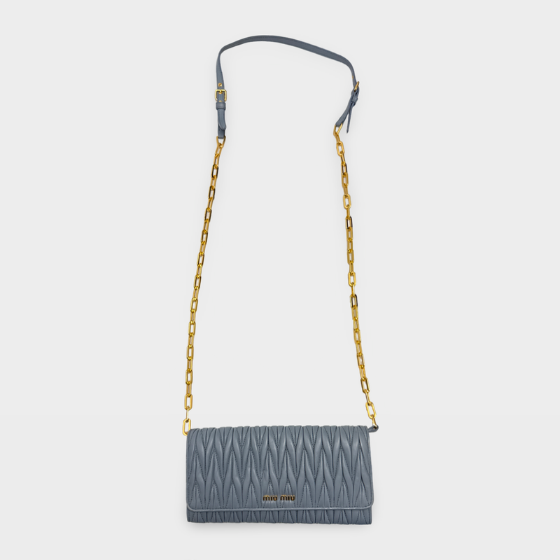 Miu Miu Women's blue leather wallet on chain