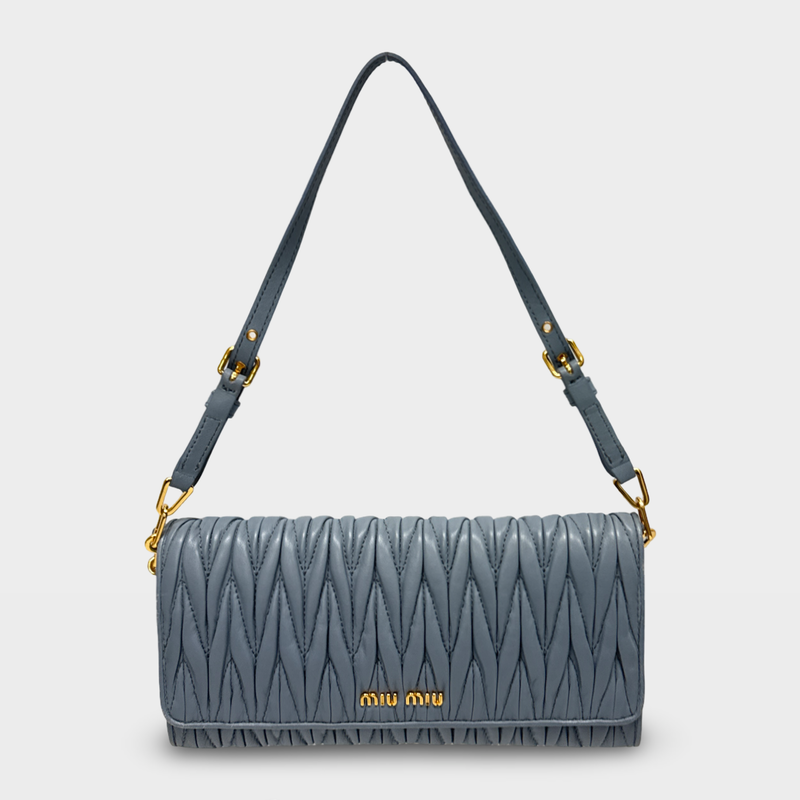 Miu Miu Women's blue leather wallet on chain
