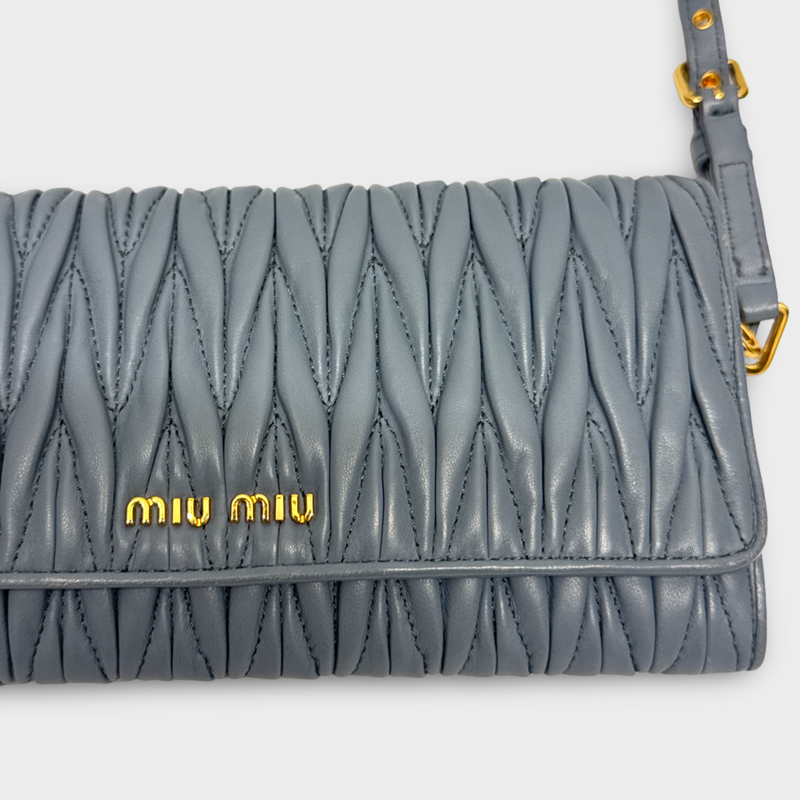 Miu Miu Women's blue leather wallet on chain