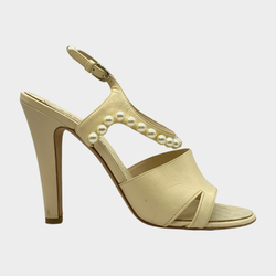 Chanel beige leather and pearl sandal heels