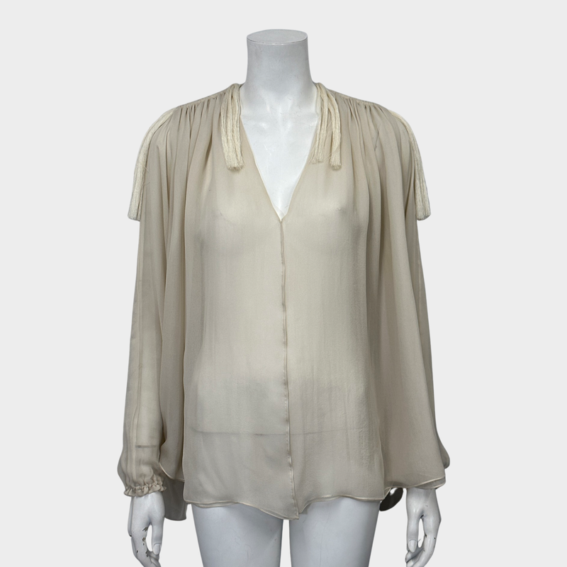 LANVIN women's ecru silk oversized blouse