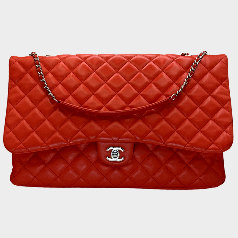 Chanel 3 big red calfskin leather handbag