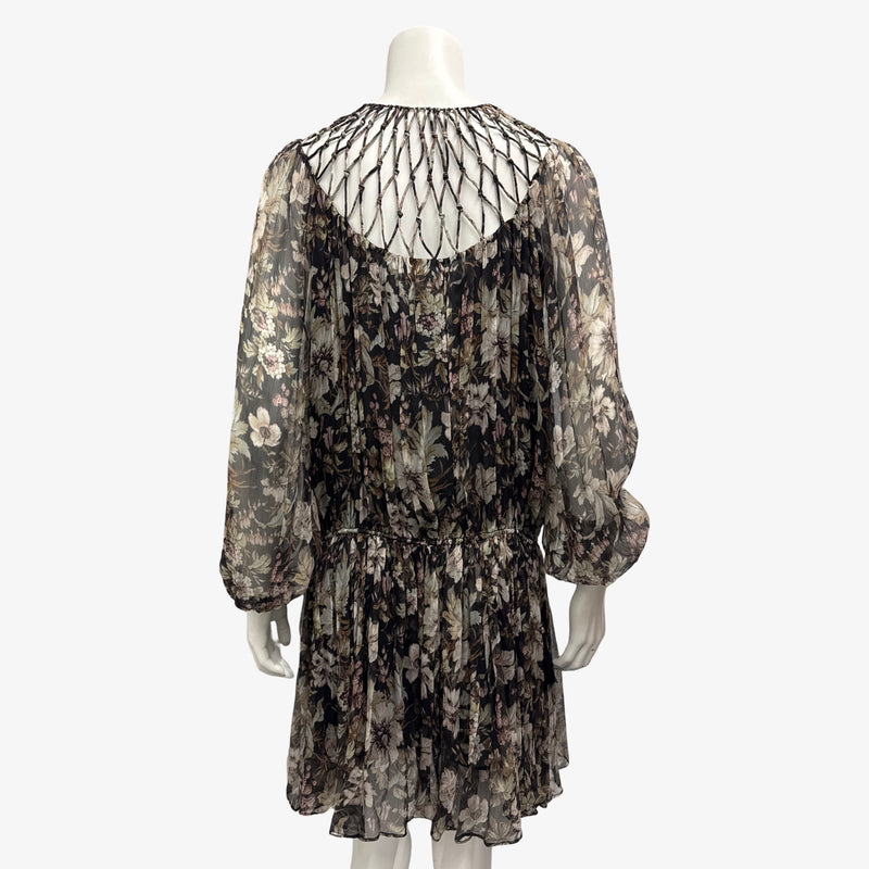 Zimmermann Beige and Black Floral Print Knee-length Dress