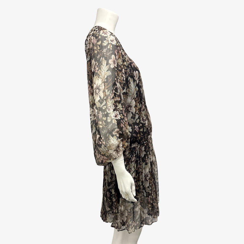 Zimmermann Beige and Black Floral Print Knee-length Dress