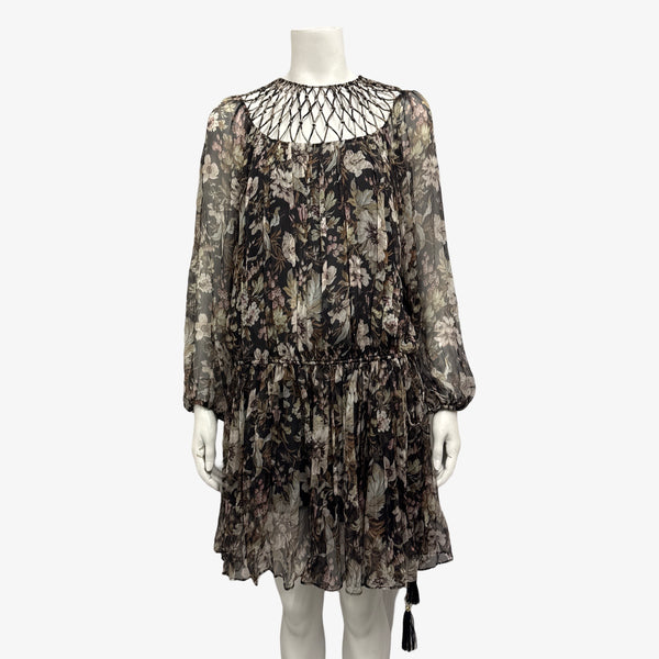 Zimmermann Beige and Black Floral Print Knee-length Dress