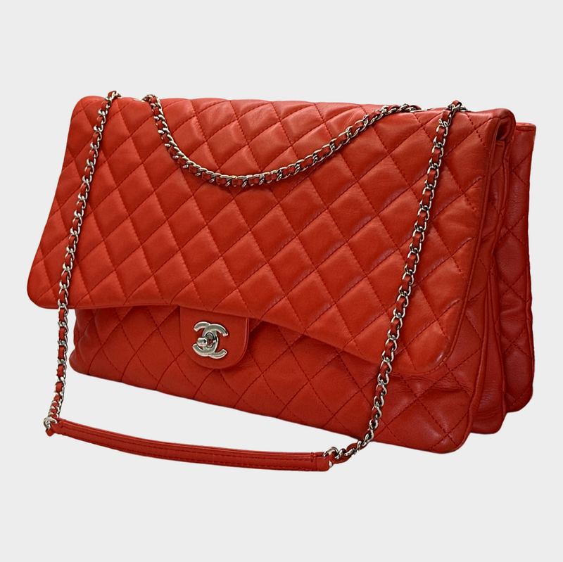 Chanel 3 big red calfskin leather handbag