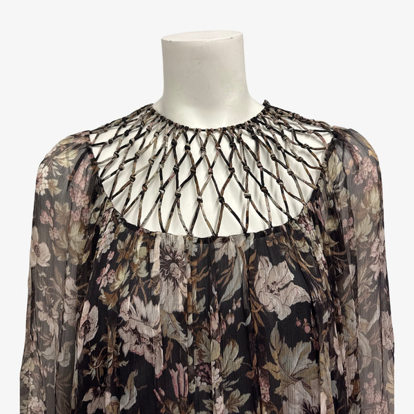 Zimmermann Beige and Black Floral Print Knee-length Dress