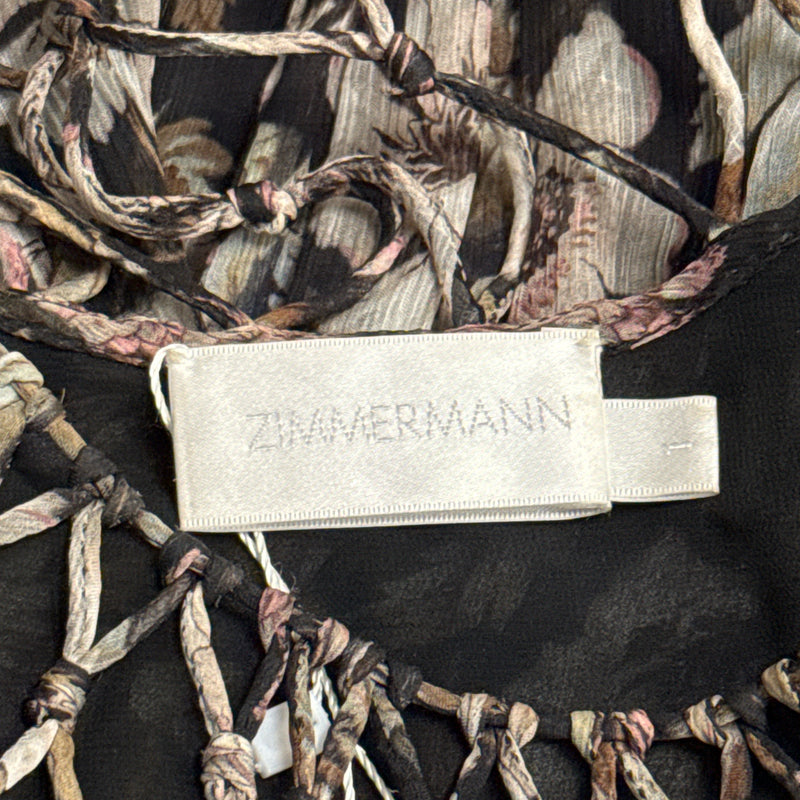 Zimmermann Beige and Black Floral Print Knee-length Dress