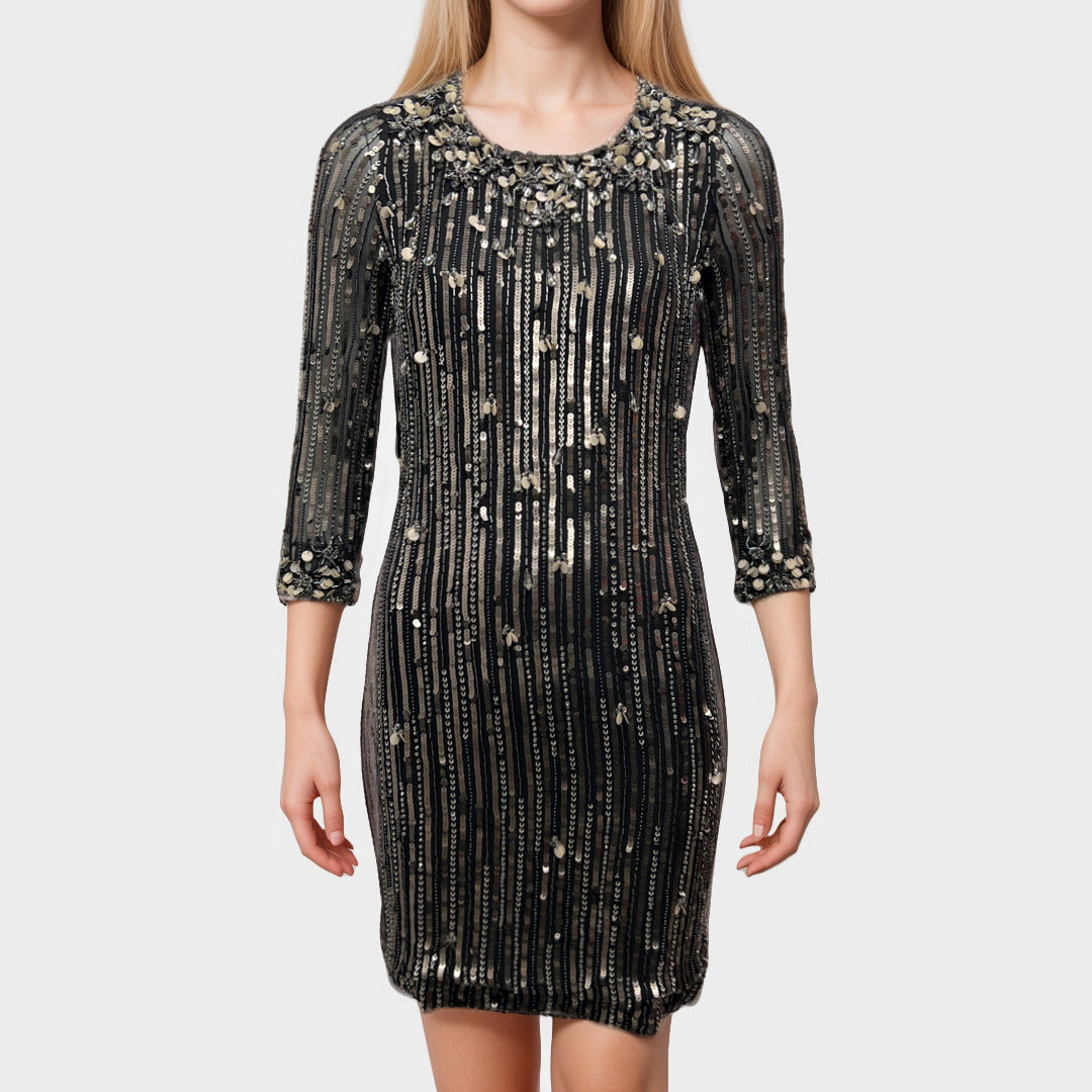 Jenny Packham Women's Black and Silver Sequin and Crystal Silk Mini Dr –  Loop Generation