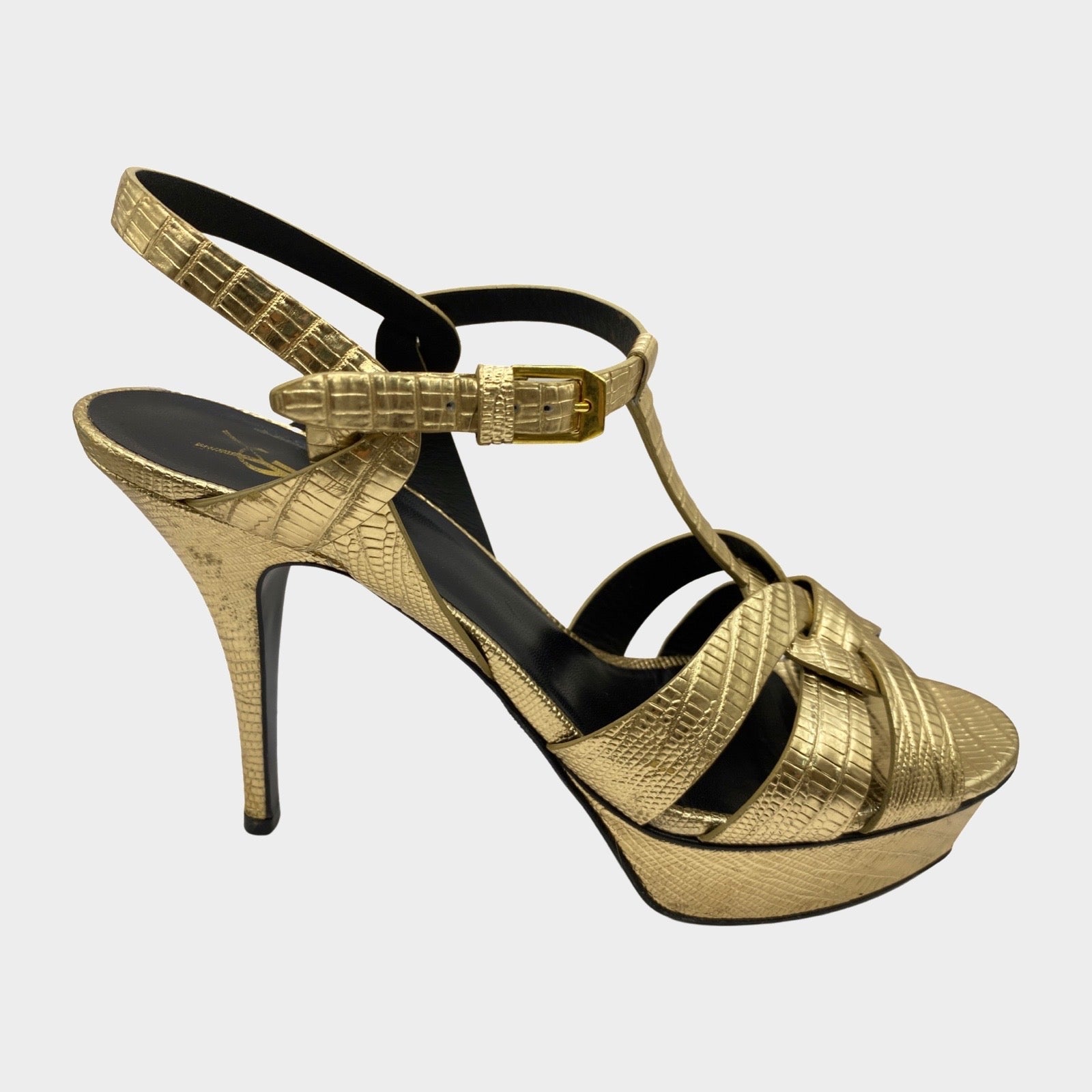 Ysl tribute heels gold cheap