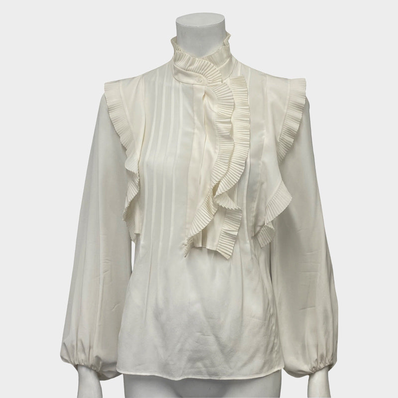Chloe women's ecru silk blouse with pleated frill detailing