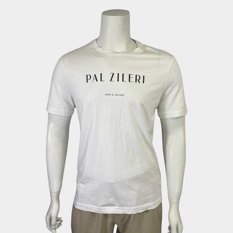 Pal Zileri men's white cotton t-shirt with painting design on back