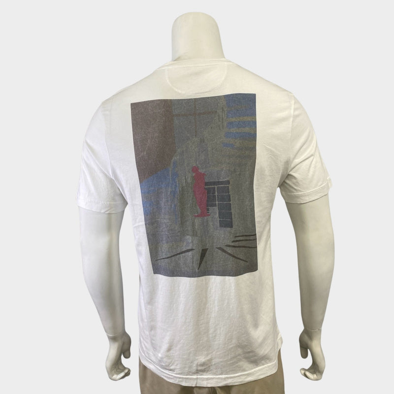 Pal Zileri men's white cotton t-shirt with painting design on back