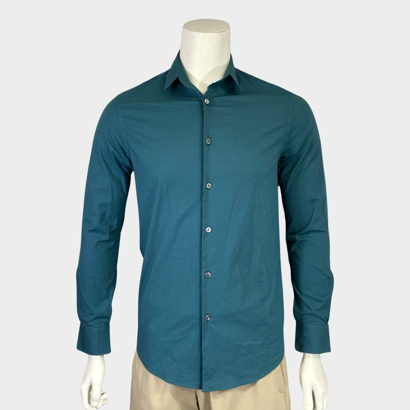 Pal Zileri men's teal cotton button down shirt