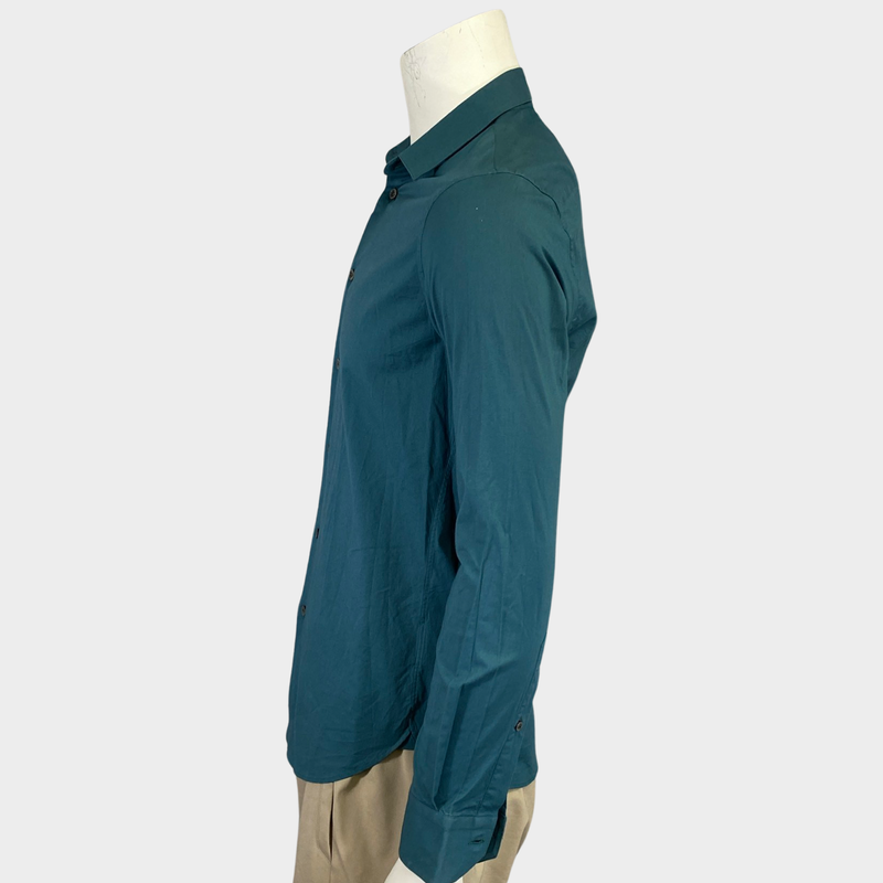 Pal Zileri men's teal cotton button down shirt