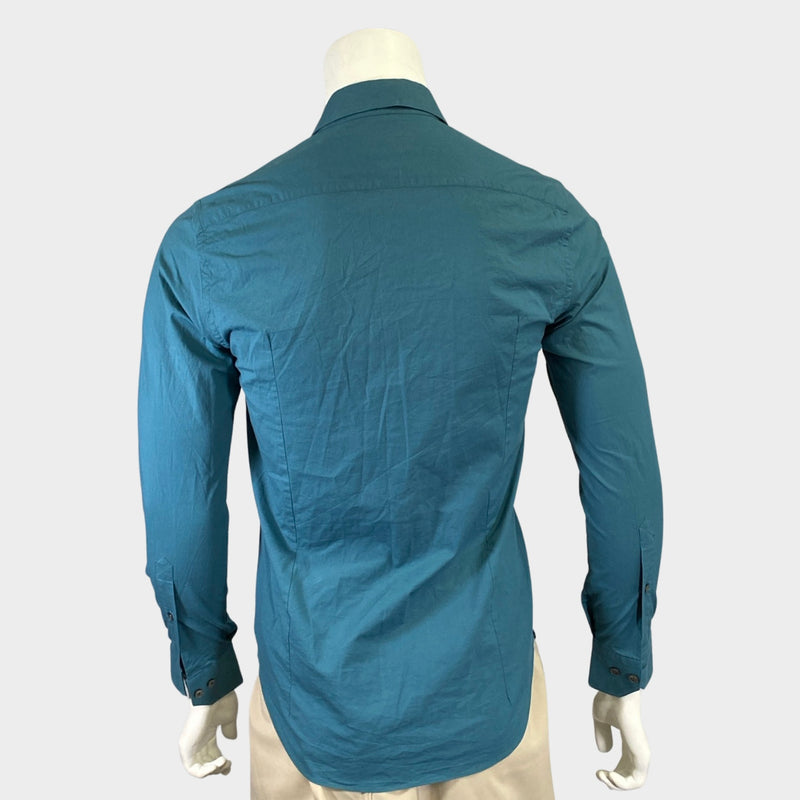 Pal Zileri men's teal cotton button down shirt