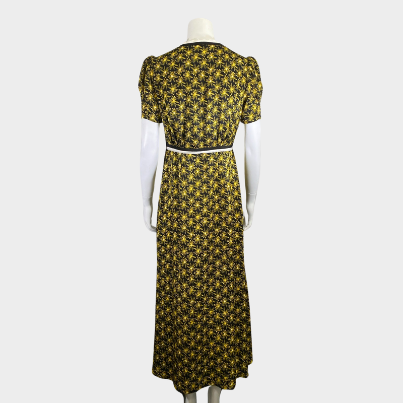 Miu Miu black and yellow flower print maxi dress with bows