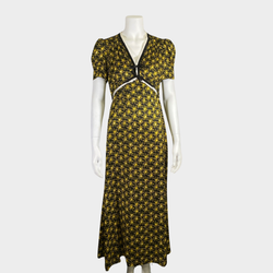 Miu Miu black and yellow flower print maxi dress with bows