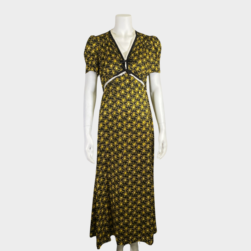 Miu Miu black and yellow flower print maxi dress with bows