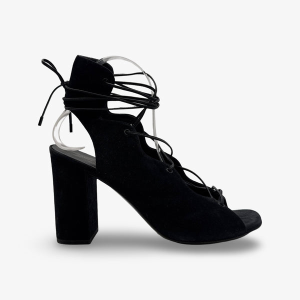 Saint Laurent Black Suede Lace-up Sandal Heels