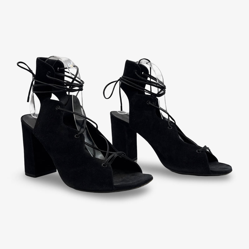 Saint Laurent Black Suede Lace-up Sandal Heels