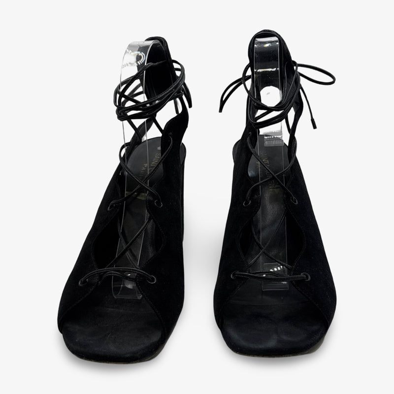 Saint Laurent Black Suede Lace-up Sandal Heels