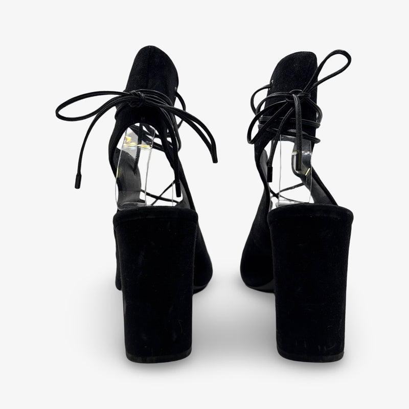 Saint Laurent Black Suede Lace-up Sandal Heels