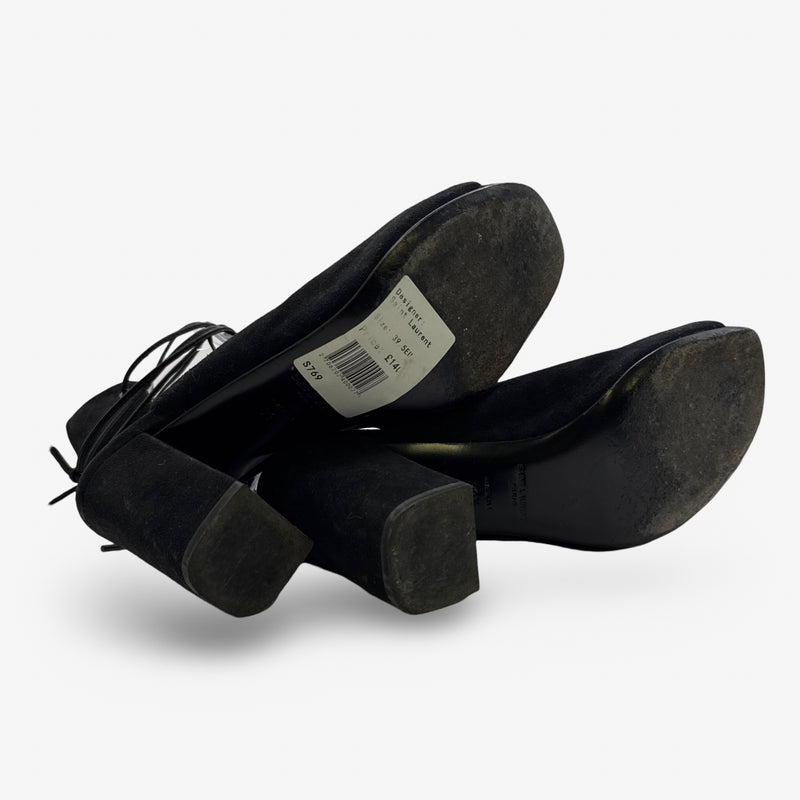 Saint Laurent Black Suede Lace-up Sandal Heels