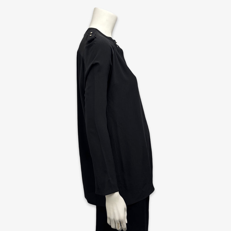 Tom Ford Women's Black Silk Blouse with Gold Stud Buttons