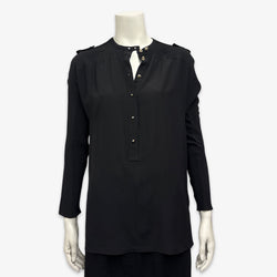 Tom Ford Women's Black Silk Blouse with Gold Stud Buttons